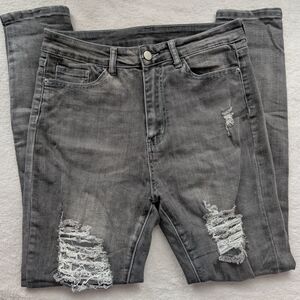 SHEIN Gray Distressed Skinny Jeans